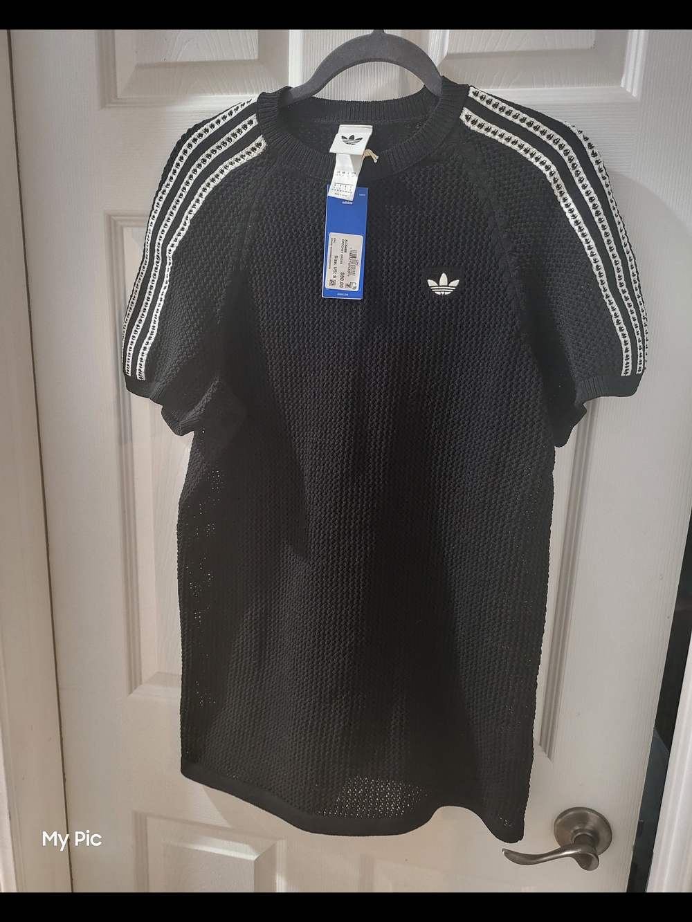Adidas Black Knit Short Sleeve Dress with White Stripes